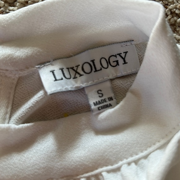 Luxology Classy White Polka Dot Puff Short Sleeve Shirt Top **Size S** - Picture 4 of 4